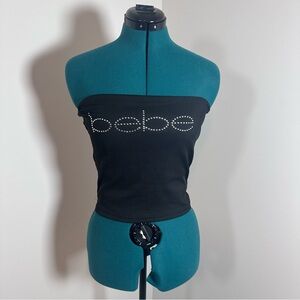 Bebe Vintage Black Tube Top with Rhinestones Y2K